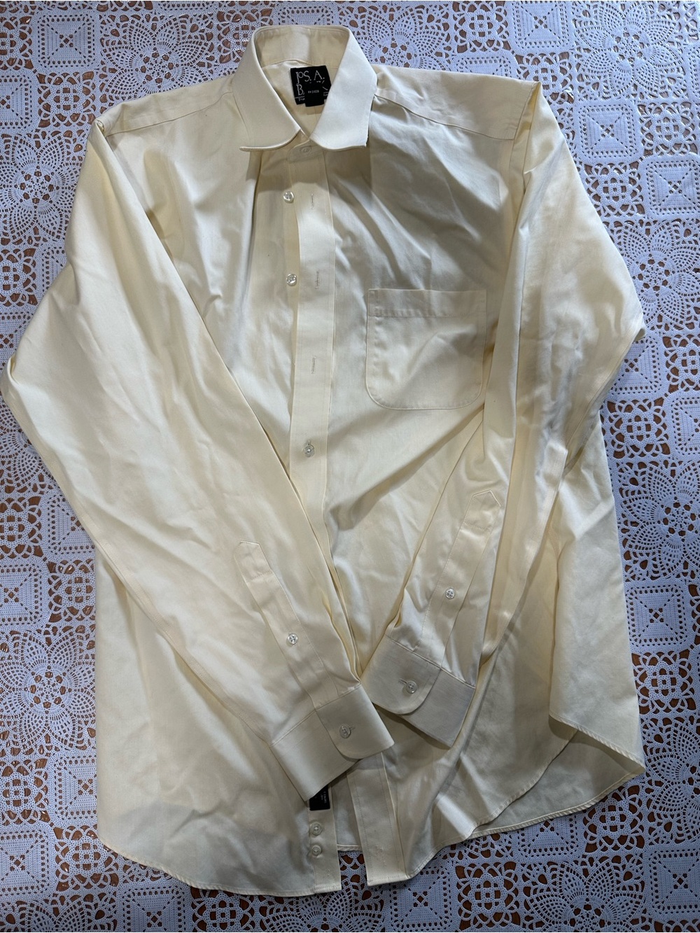 Jos. A. Bank Traveler Men’s Butter Yellow Dress Shirt 15.5 35 Tailored